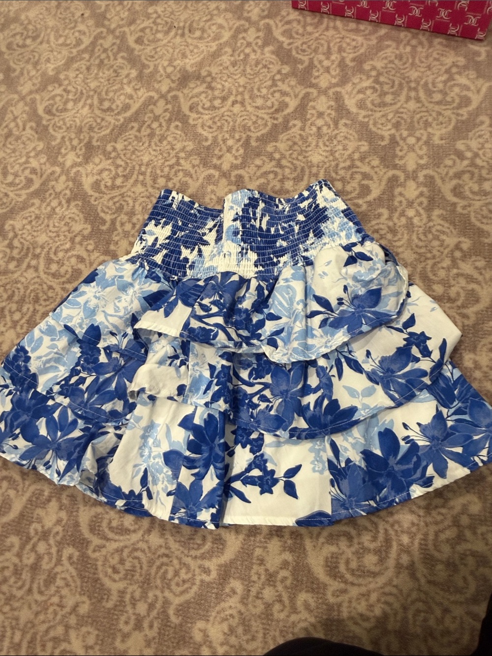 Aqua White and Blue Floral Tiered Ruffle Skirt - Girls
